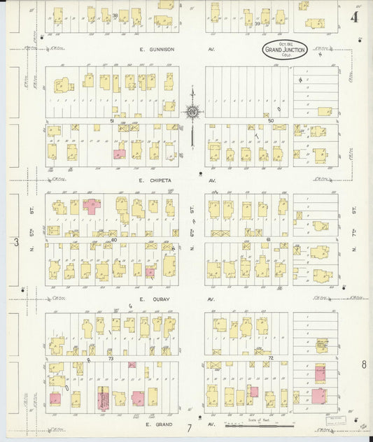 Sanborn Fire Insurance Map from Grand Junction, Mesa County, Colorado (1912), Sheet #0004 - Historic Sanborn Fire Insurance Map Print, vintage old map wall art, antique decor, genealogy gift, Colorado Colorado map