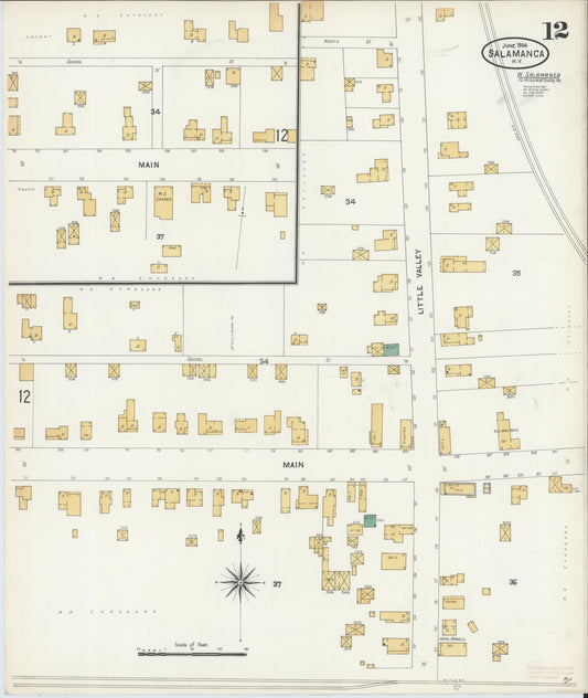 Sanborn Fire Insurance Map from Salamanca, Cattaraugus County, New York (1904), Sheet #0012 - Historic Sanborn Fire Insurance Map Print, vintage old map wall art, antique decor, genealogy gift, New York New York map