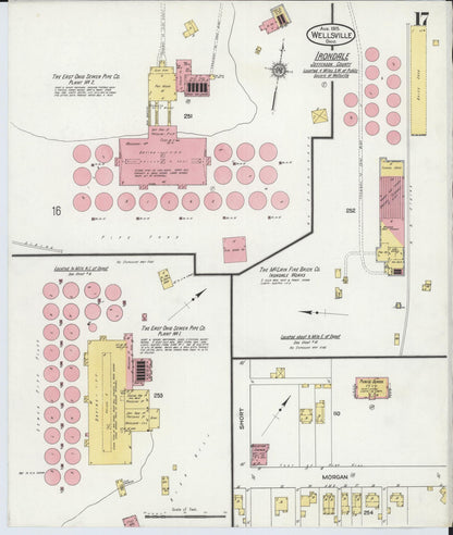 Sanborn Fire Insurance Map from Wellsville, Columbiana County, Ohio (1915), Sheet #0017 - Historic Sanborn Fire Insurance Map Print, vintage old map wall art, antique decor, genealogy gift, Ohio Ohio map