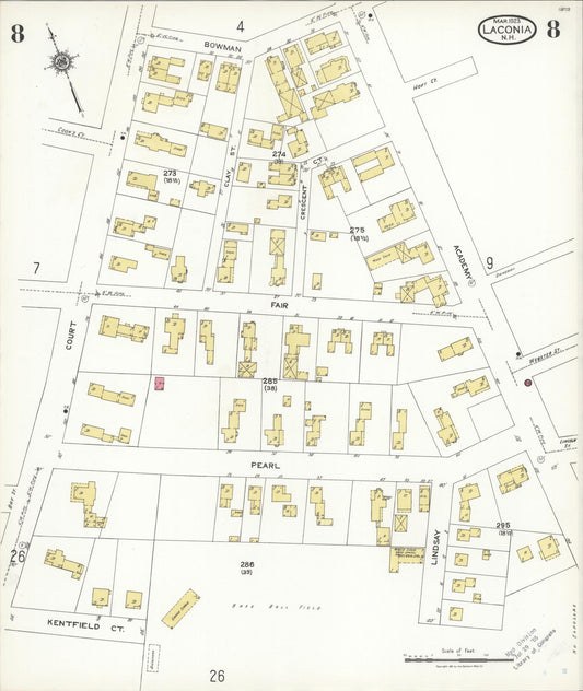 Sanborn Fire Insurance Map from Laconia, Belknap County, New Hampshire (1923), Sheet #0008 - Historic Sanborn Fire Insurance Map Print, vintage old map wall art, antique decor, genealogy gift, New Hampshire New Hampshire map