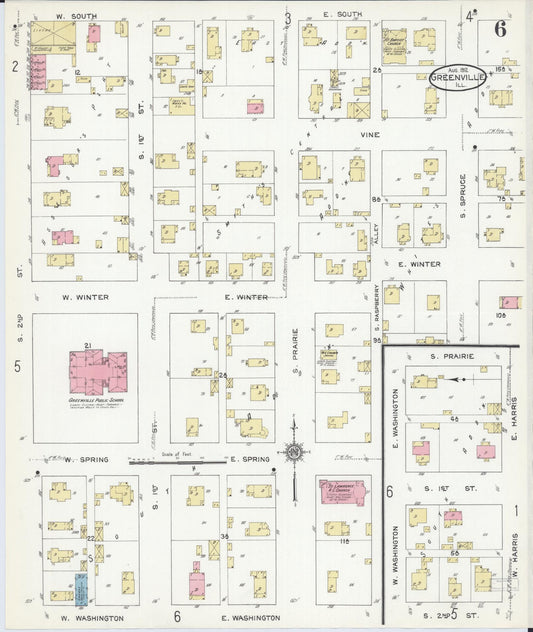 Sanborn Fire Insurance Map from Greenville, Bond County, Illinois (1912), Sheet #0006 - Historic Sanborn Fire Insurance Map Print, vintage old map wall art, antique decor, genealogy gift, Illinois Illinois map