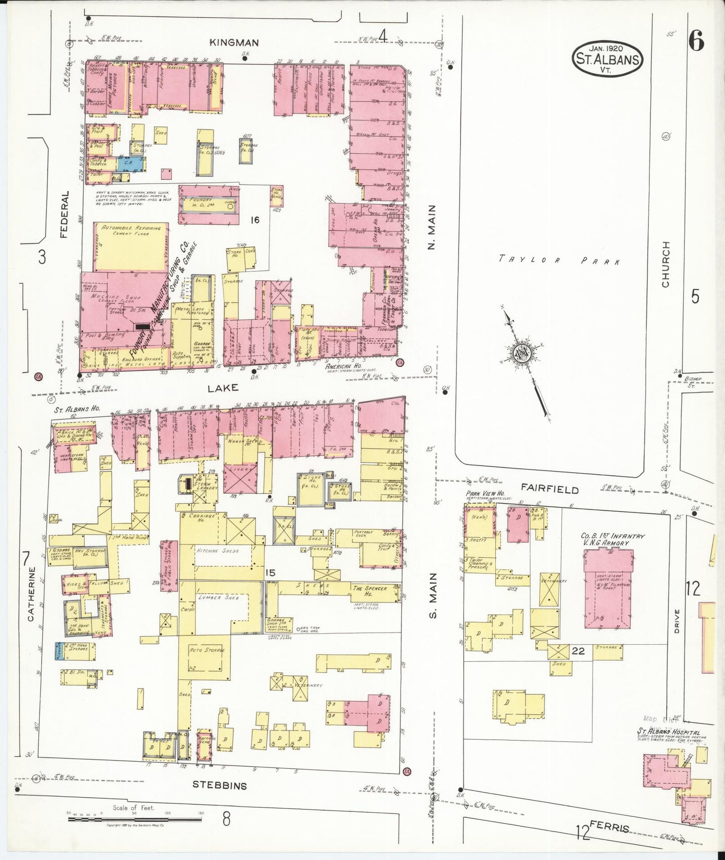 Sanborn Fire Insurance Map from Saint Albans, Franklin County, Vermont (1920), Sheet #0006 - Complete Map Set gallery image, historic Sanborn map, vintage wall art, Vermont Vermont