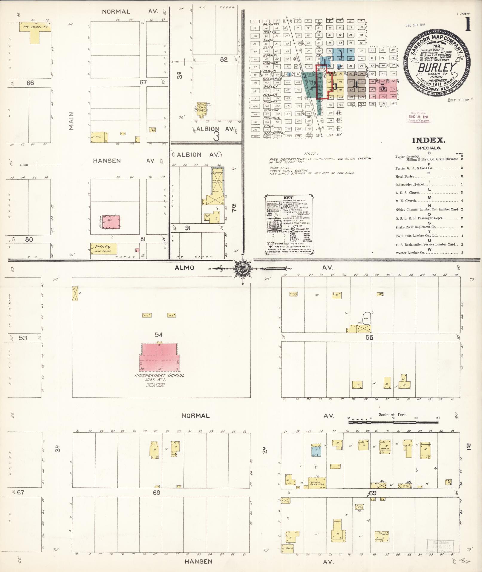 Sanborn Fire Insurance Map from Burley, Cassia County, Idaho. (1911) – Historic Sanborn Fire Insurance Map Print