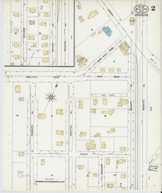 Sanborn Fire Insurance Map from Milton, Norfolk County, Massachusetts (1906), Sheet #0002 - Historic Sanborn Fire Insurance Map Print, vintage old map wall art, antique decor, genealogy gift, Massachusetts Massachusetts map