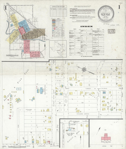Sanborn Fire Insurance Map from Boerne, Kendall County, Texas (1937), Sheet #0001 - Historic Sanborn Fire Insurance Map Print, vintage old map wall art, antique decor, genealogy gift, Texas Texas map