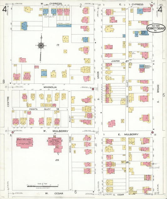 Sanborn Fire Insurance Map from Kennett Square, Chester County, Pennsylvania (1923), Sheet #0004 - Historic Sanborn Fire Insurance Map Print, vintage old map wall art, antique decor, genealogy gift, Pennsylvania Pennsylvania map