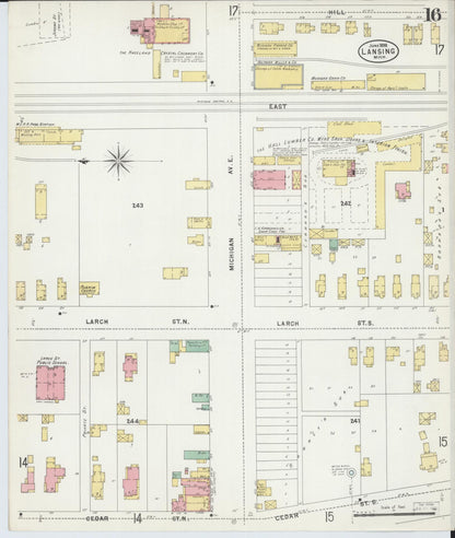 Sanborn Fire Insurance Map from Lansing, Ingham County, Michigan (1898), Sheet #0016 - Complete Map Set gallery image, historic Sanborn map, vintage wall art, Michigan Michigan