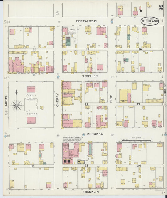 Sanborn Fire Insurance Map from Highland, Madison County, Illinois (1894), Sheet #0002 - Historic Sanborn Fire Insurance Map Print, vintage old map wall art, antique decor, genealogy gift, Illinois Illinois map