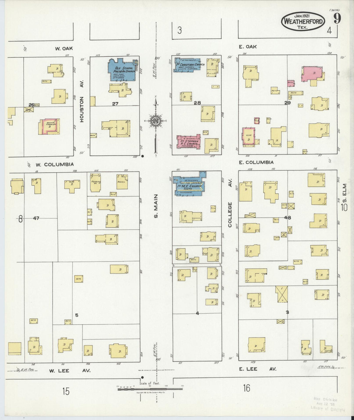 Sanborn Fire Insurance Map from Weatherford, Parker County, Texas (1921), Sheet #0009 - Complete Map Set gallery image, historic Sanborn map, vintage wall art, Texas Texas