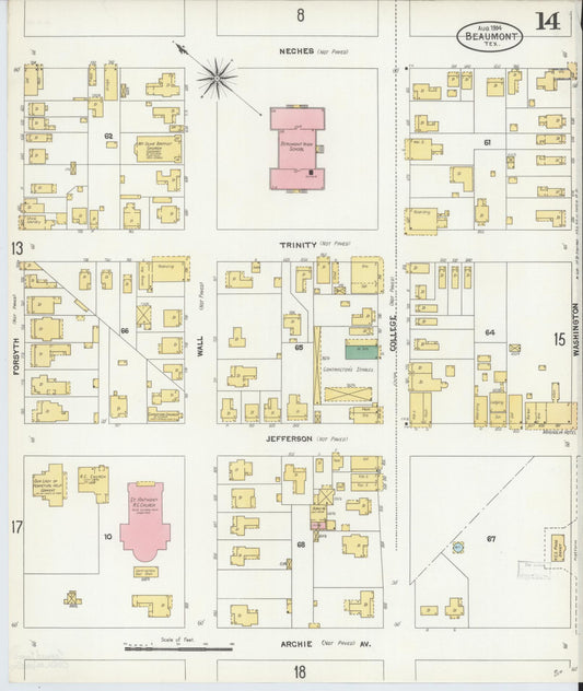 Sanborn Fire Insurance Map from Beaumont, Jefferson County, Texas (1904), Sheet #0014 - Historic Sanborn Fire Insurance Map Print, vintage old map wall art, antique decor, genealogy gift, Texas Texas map