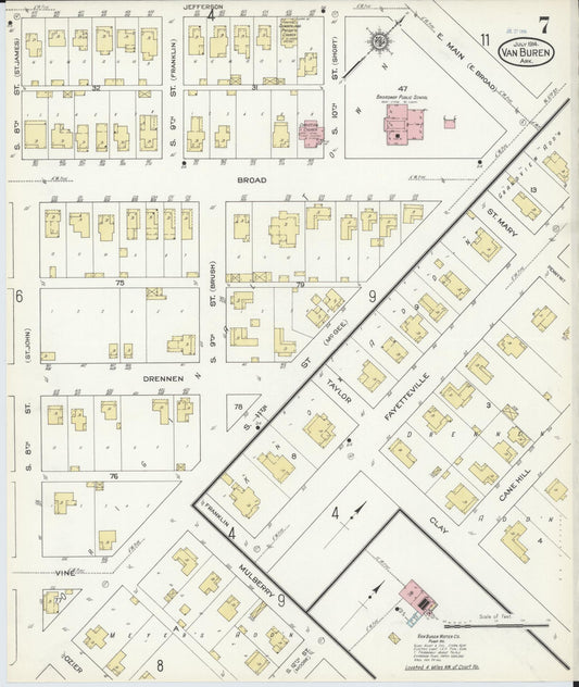 Sanborn Fire Insurance Map from Van Buren, Crawford County, Arkansas (1914), Sheet #0007 - Historic Sanborn Fire Insurance Map Print, vintage old map wall art, antique decor, genealogy gift, Arkansas Arkansas map
