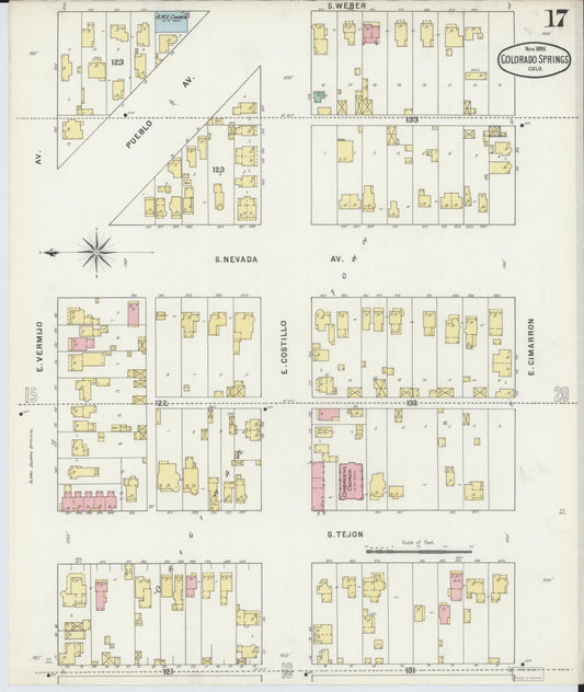 Sanborn Fire Insurance Map from Colorado Springs, El Paso County, Colorado (1895), Sheet #0017 - Historic Sanborn Fire Insurance Map Print, vintage old map wall art, antique decor, genealogy gift, Colorado Colorado map