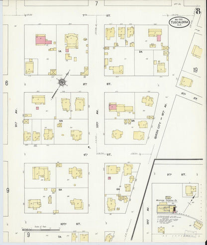 Sanborn Fire Insurance Map from Tuscaloosa, Tuscaloosa County, Alabama (1910), Sheet #0008 - Complete Map Set gallery image, historic Sanborn map, vintage wall art, Alabama Alabama