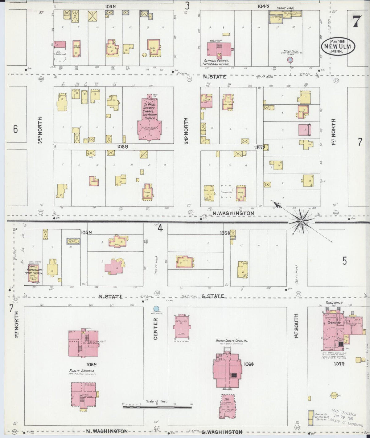 Sanborn Fire Insurance Map from New Ulm, Brown County, Minnesota (1905), Sheet #0007 - Complete Map Set gallery image, historic Sanborn map, vintage wall art, Minnesota Minnesota