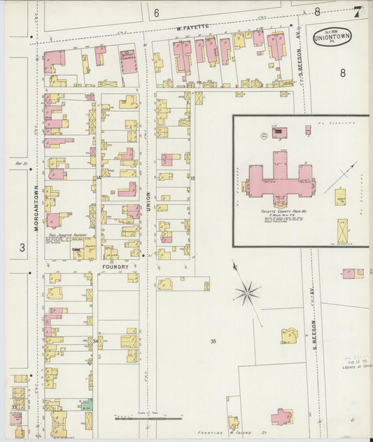 Sanborn Fire Insurance Map from Uniontown, Fayette County, Pennsylvania (1896), Sheet #0007 - Historic Sanborn Fire Insurance Map Print, vintage old map wall art, antique decor, genealogy gift, Pennsylvania Pennsylvania map