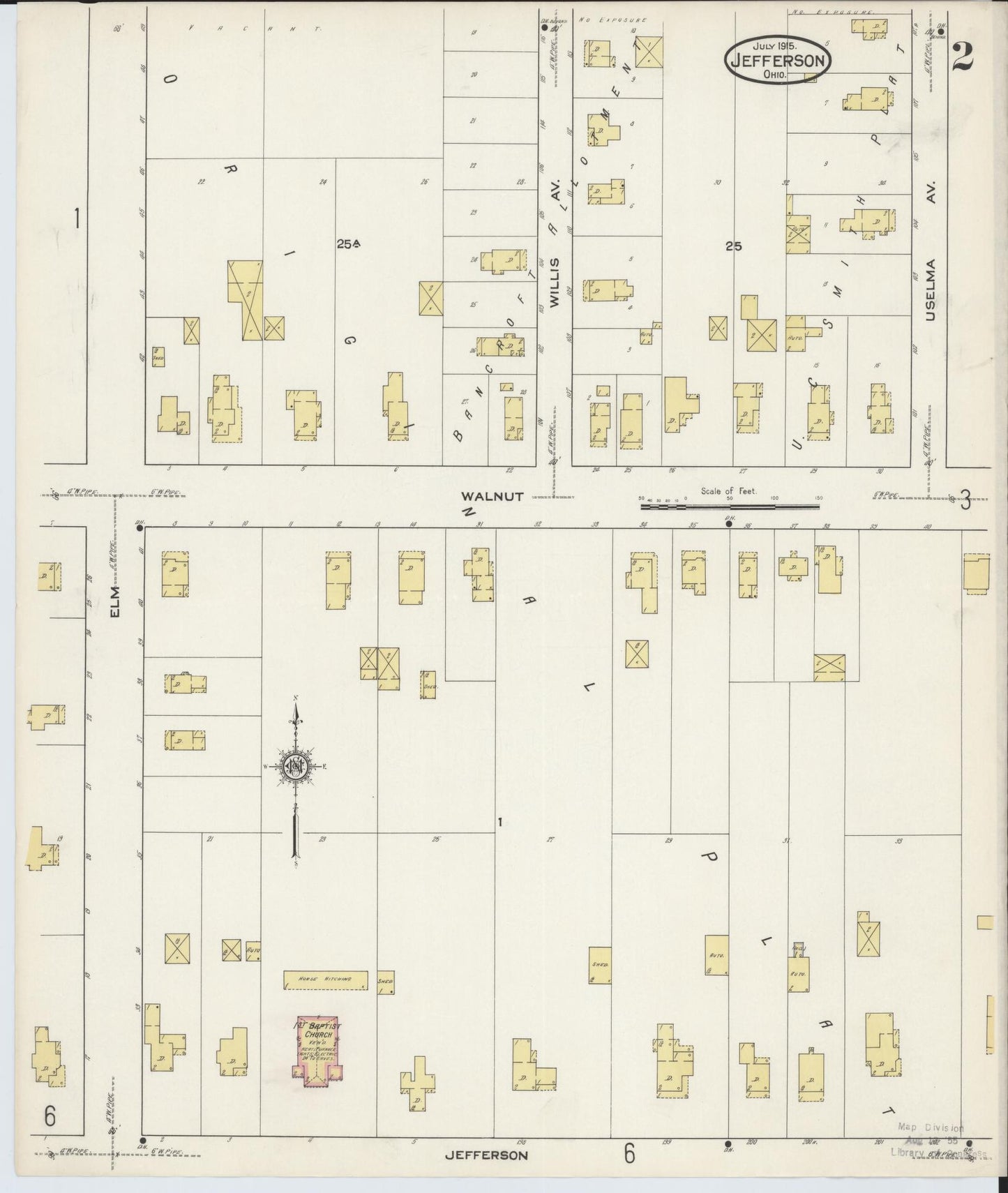 Sanborn Fire Insurance Map from Jefferson, Ashtabula County, Ohio (1915), Sheet #0002 - Historic Sanborn Fire Insurance Map Print, vintage old map wall art, antique decor, genealogy gift, Ohio Ohio map