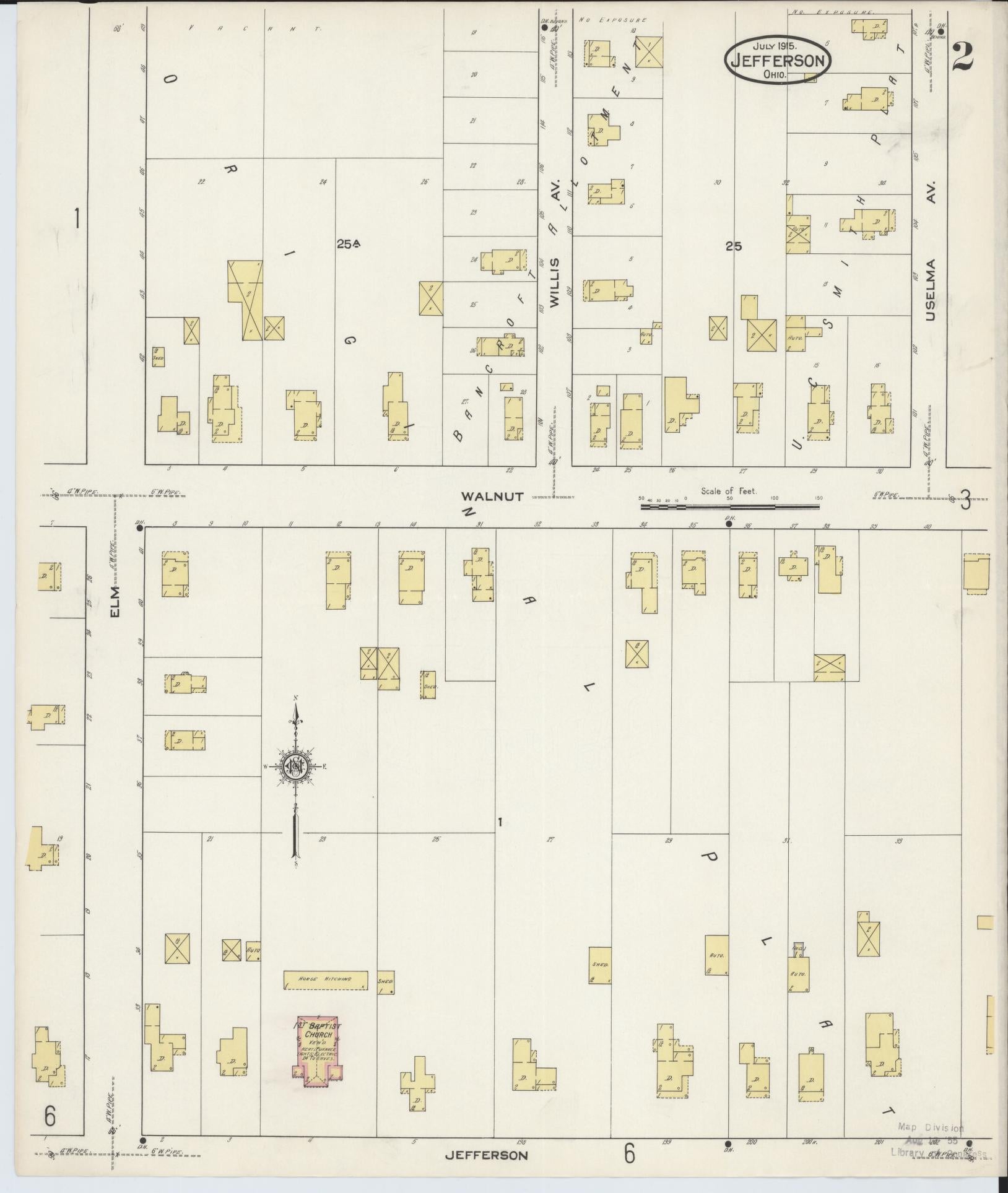 Sanborn Fire Insurance Map from Jefferson, Ashtabula County, Ohio (1915), Sheet #0002 - Historic Sanborn Fire Insurance Map Print, vintage old map wall art, antique decor, genealogy gift, Ohio Ohio map