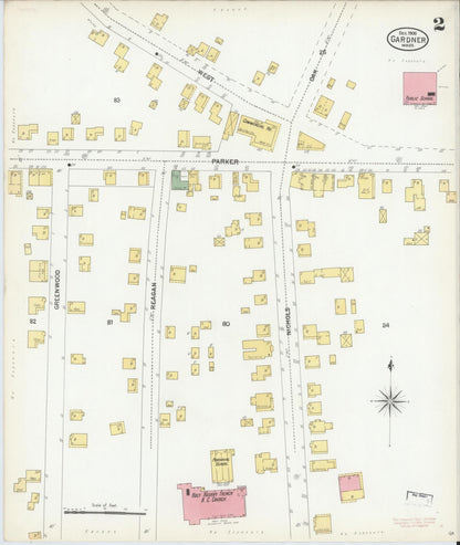 Sanborn Fire Insurance Map from Gardner, Worcester County, Massachusetts (1900), Sheet #0002 - Historic Sanborn Fire Insurance Map Print, vintage old map wall art, antique decor, genealogy gift, Massachusetts Massachusetts map
