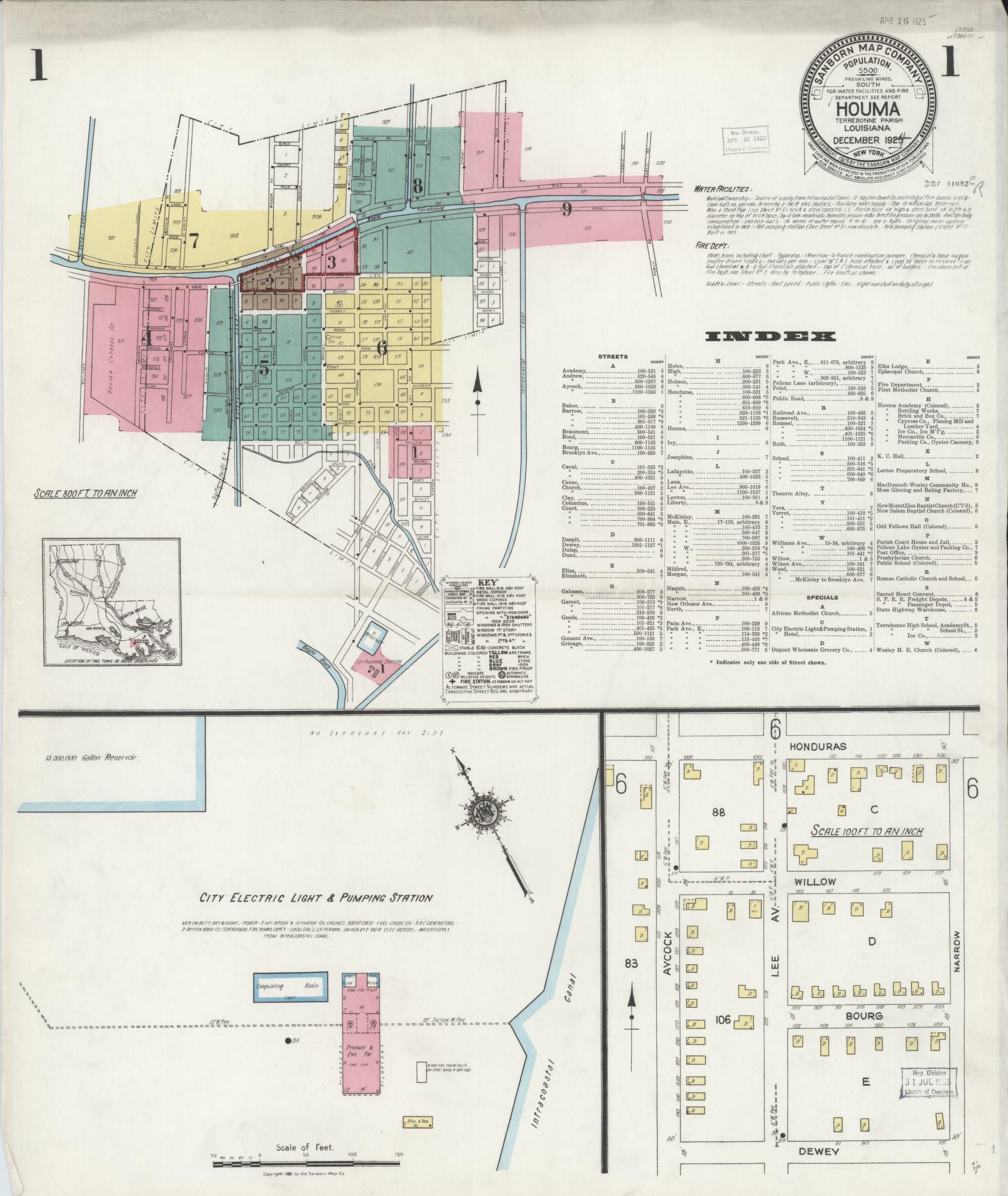 Sanborn Fire Insurance Map from Houma, Terrebonne Parish, Louisiana. (1924) – Historic Sanborn Fire Insurance Map Print
