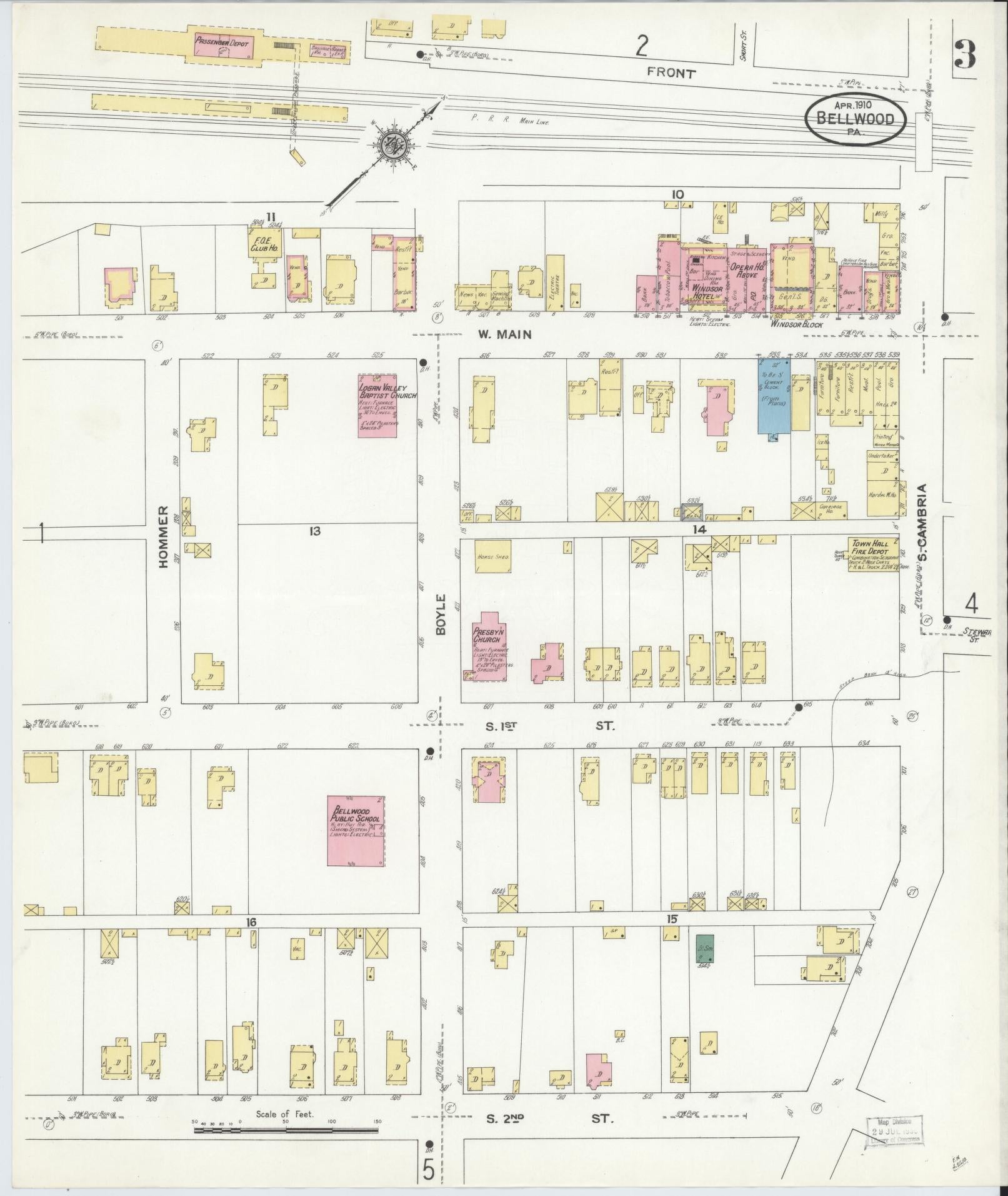 Sanborn Fire Insurance Map from Bellwood, Blair County, Pennsylvania (1910), Sheet #0003 - Historic Sanborn Fire Insurance Map Print, vintage old map wall art, antique decor, genealogy gift, Pennsylvania Pennsylvania map