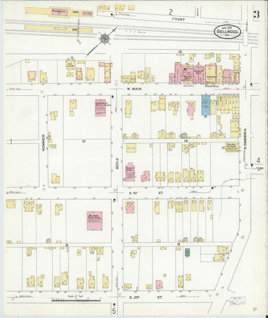 Sanborn Fire Insurance Map from Bellwood, Blair County, Pennsylvania (1910), Sheet #0003 - Historic Sanborn Fire Insurance Map Print, vintage old map wall art, antique decor, genealogy gift, Pennsylvania Pennsylvania map