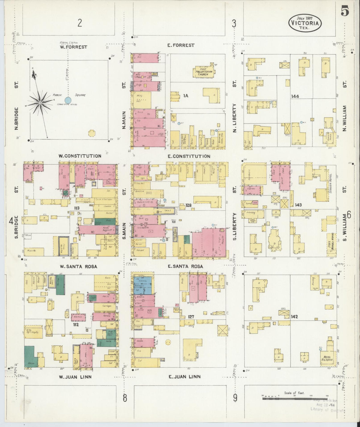 Sanborn Fire Insurance Map from Victoria, Victoria County, Texas (1907), Sheet #0005 - Complete Map Set gallery image, historic Sanborn map, vintage wall art, Texas Texas