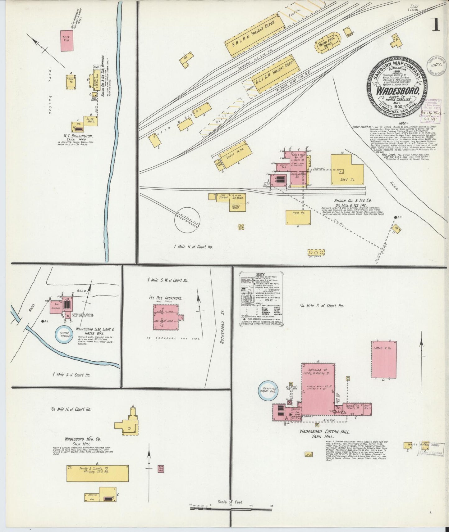 Sanborn Fire Insurance Map from Wadesboro, Anson County, North Carolina (1902), Sheet #0001 - Complete Map Set gallery image, historic Sanborn map, vintage wall art, North Carolina North Carolina