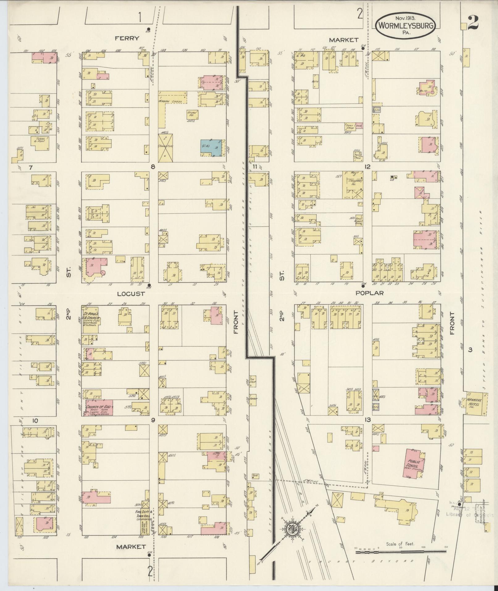 Sanborn Fire Insurance Map from Wormleysburg, Cumberland County, Pennsylvania (1913), Sheet #0002 - Complete Map Set gallery image, historic Sanborn map, vintage wall art, Pennsylvania Pennsylvania