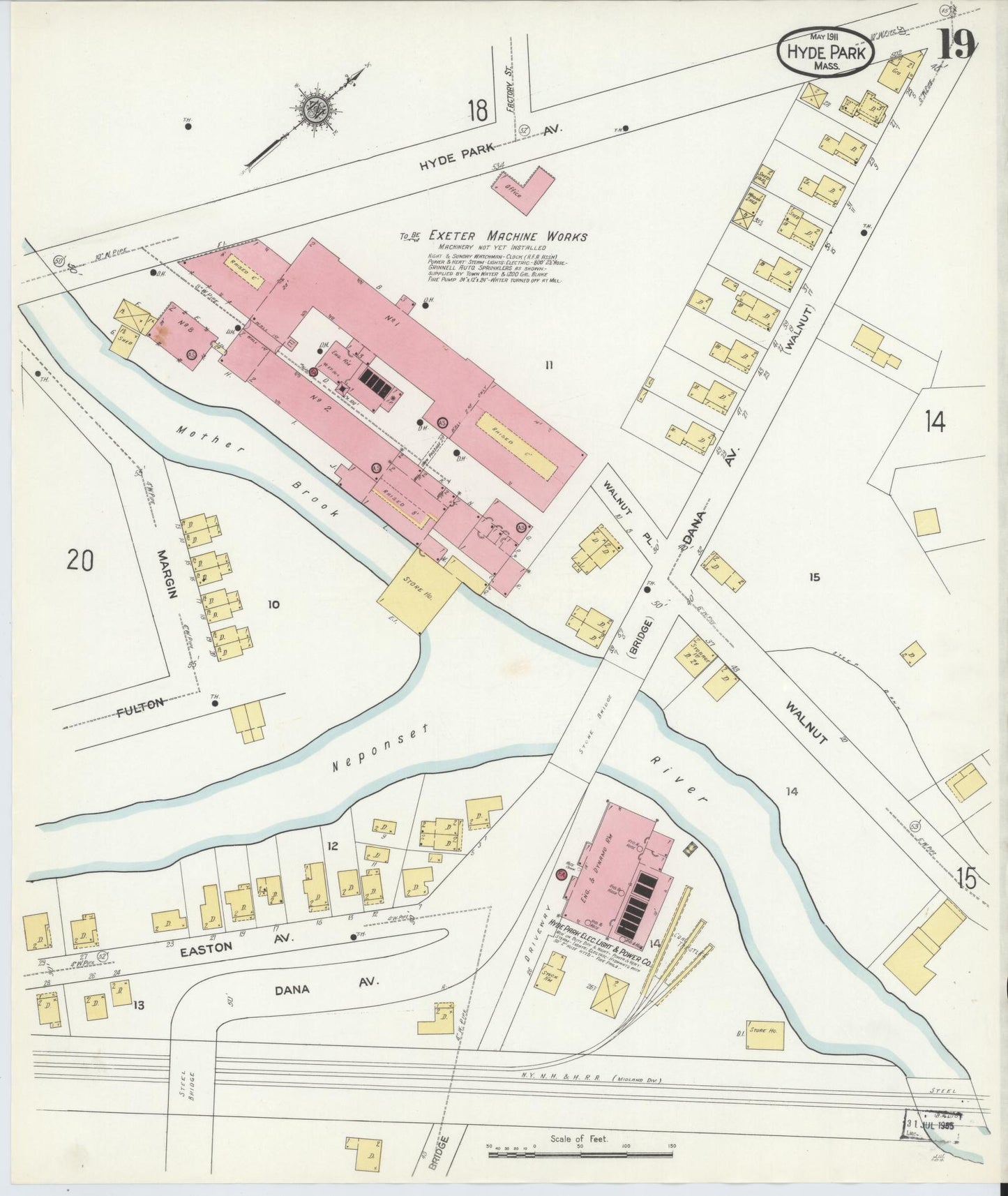 Sanborn Fire Insurance Map from Hyde Park, Norfolk County, Massachusetts (1911), Sheet #0019 - Complete Map Set gallery image, historic Sanborn map, vintage wall art, Massachusetts Massachusetts