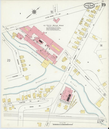 Sanborn Fire Insurance Map from Hyde Park, Norfolk County, Massachusetts (1911), Sheet #0019 - Complete Map Set gallery image, historic Sanborn map, vintage wall art, Massachusetts Massachusetts