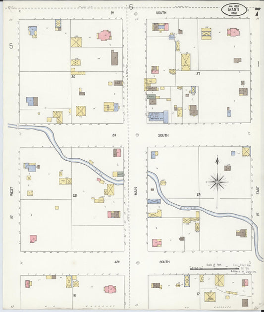 Sanborn Fire Insurance Map from Manti, Sanpete County, Utah (1908), Sheet #0007 - Historic Sanborn Fire Insurance Map Print, vintage old map wall art, antique decor, genealogy gift, Utah Utah map