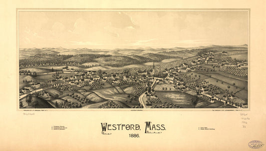 Westford, Mass. 1886. (1886) – Historic Bird’s-Eye View Panorama Print