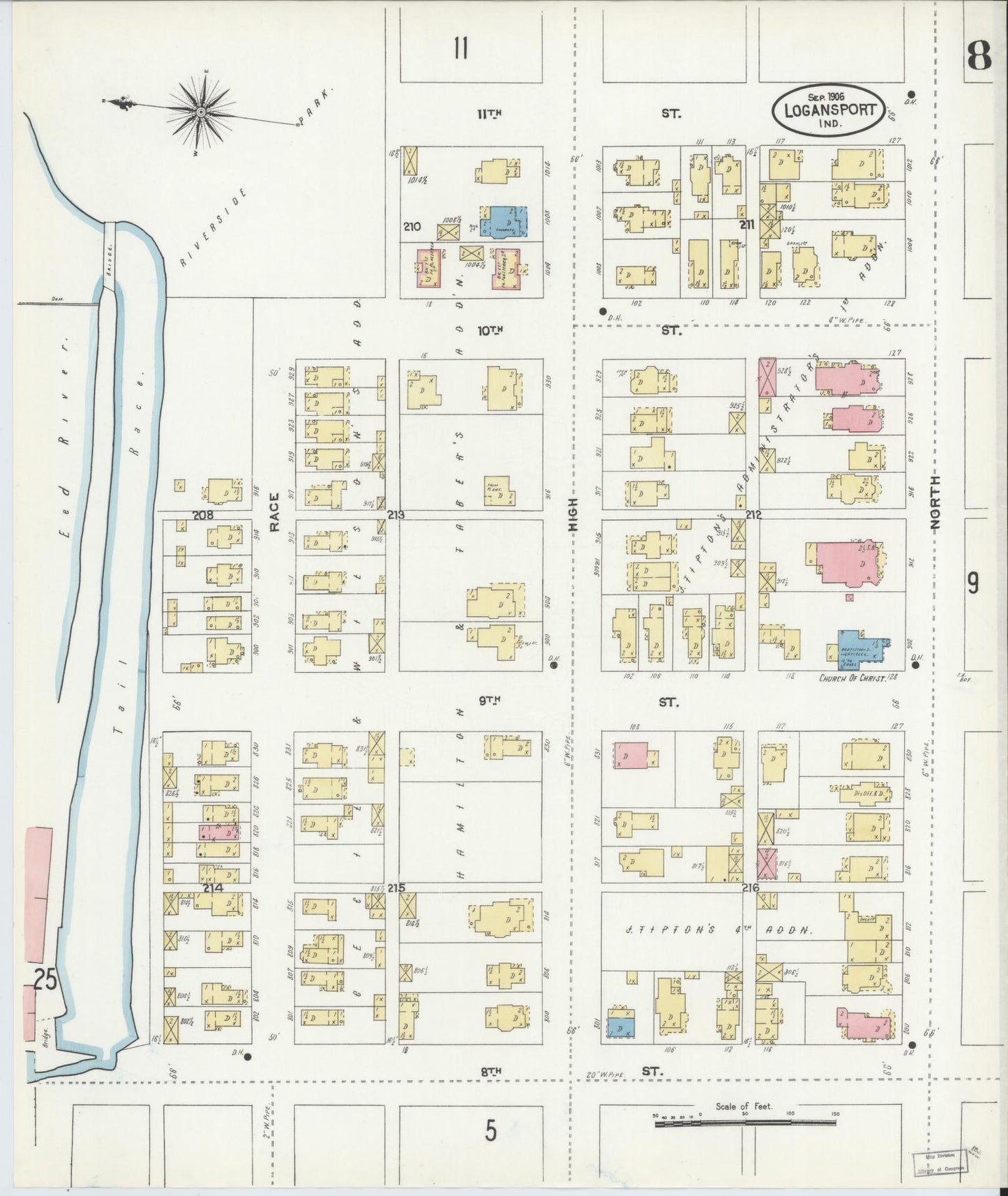 Sanborn Fire Insurance Map from Logansport, Cass County, Indiana (1906), Sheet #0008 - Complete Map Set gallery image, historic Sanborn map, vintage wall art, Indiana Indiana
