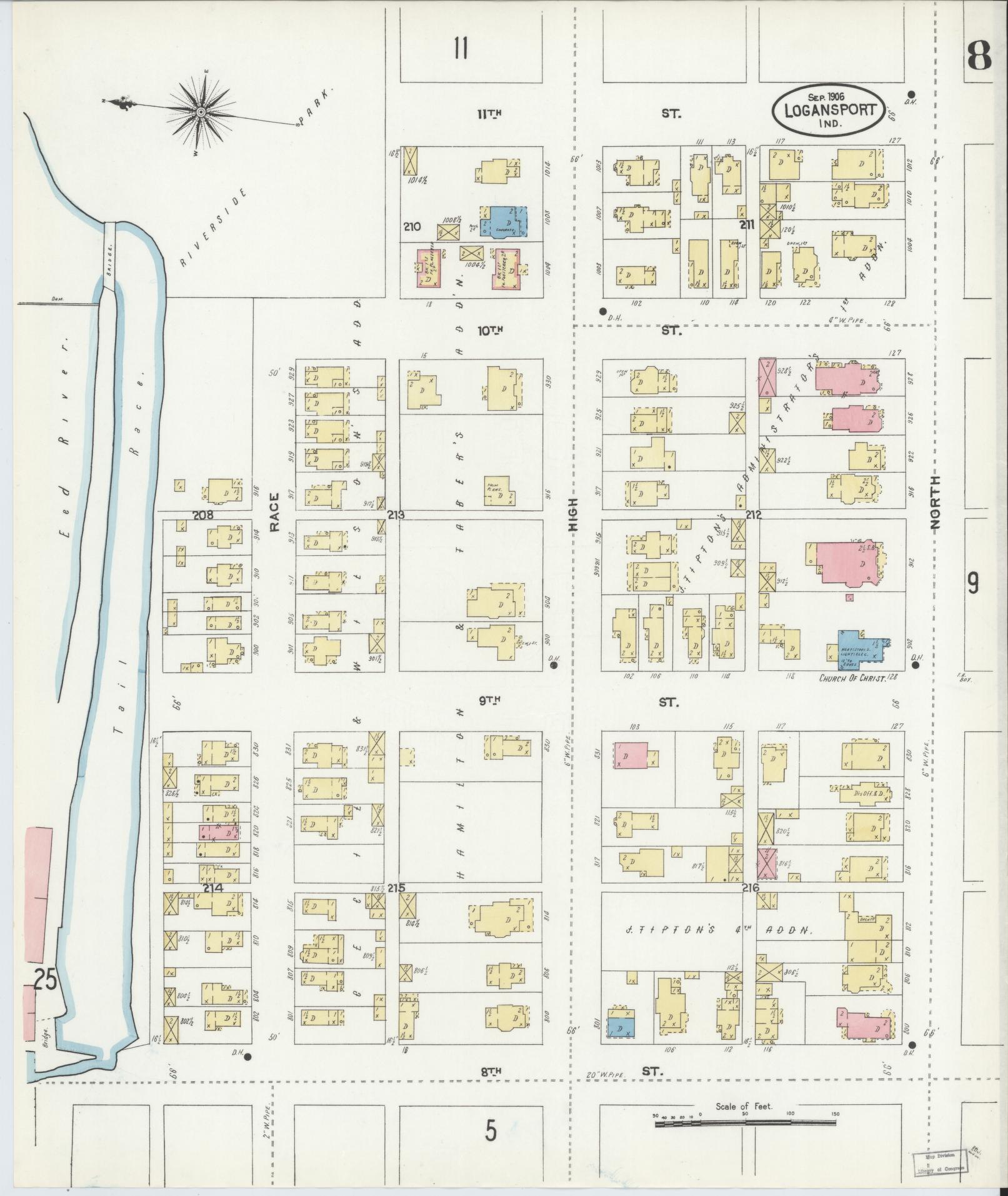 Sanborn Fire Insurance Map from Logansport, Cass County, Indiana (1906), Sheet #0008 - Complete Map Set gallery image, historic Sanborn map, vintage wall art, Indiana Indiana