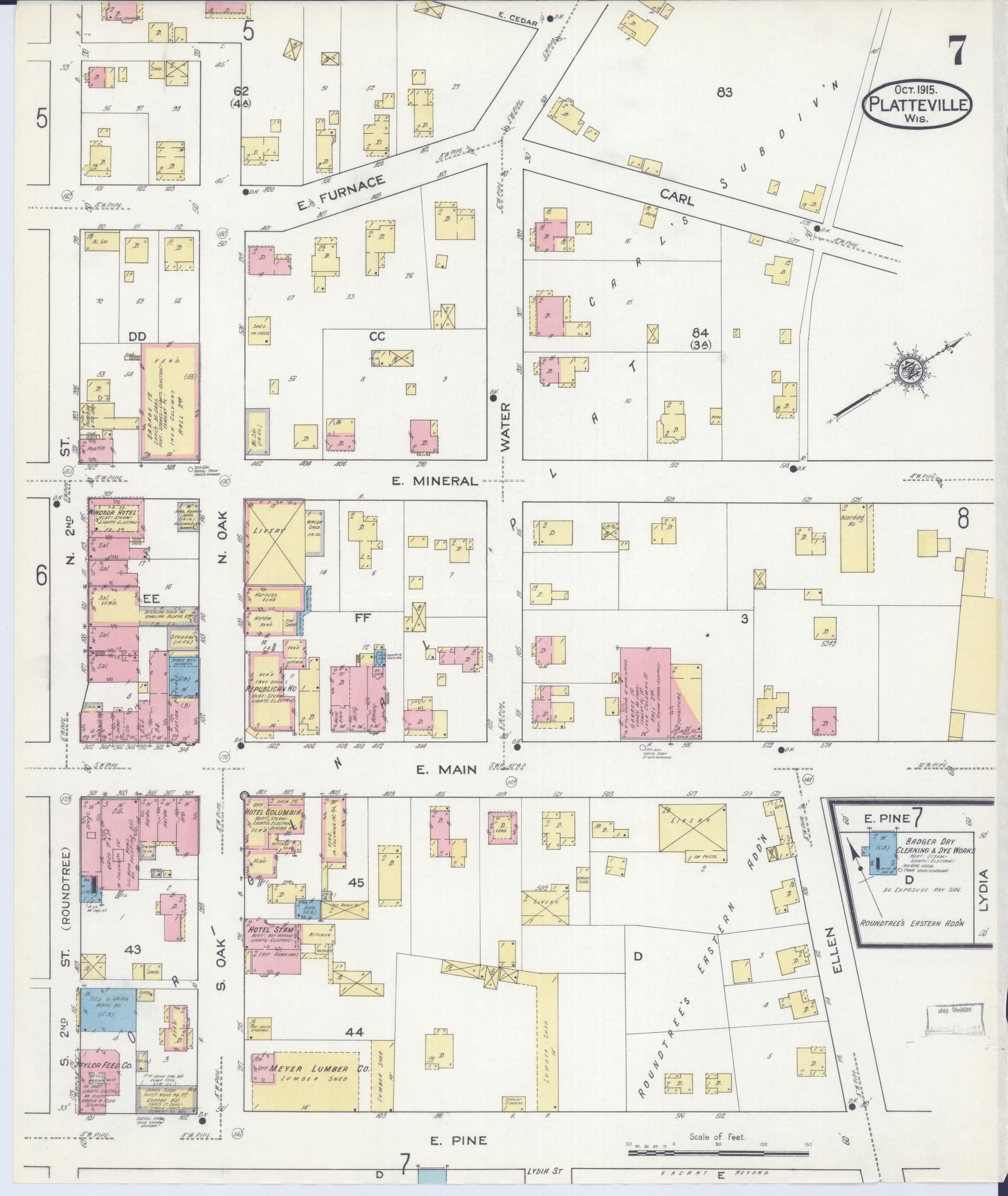 Sanborn Fire Insurance Map from Platteville, Grant County, Wisconsin (1915), Sheet #0007 - Complete Map Set gallery image, historic Sanborn map, vintage wall art, Wisconsin Wisconsin
