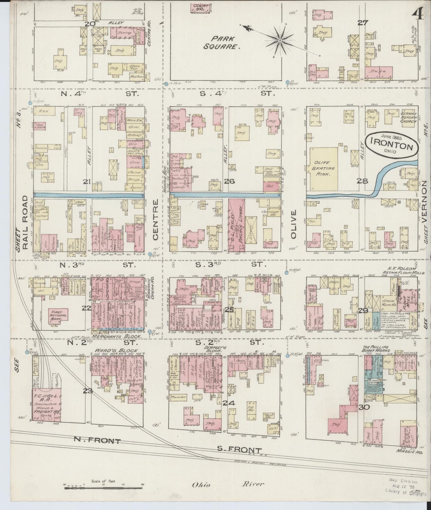 Sanborn Fire Insurance Map from Ironton, Lawrence County, Ohio (1885), Sheet #0004 - Complete Map Set gallery image, historic Sanborn map, vintage wall art, Ohio Ohio