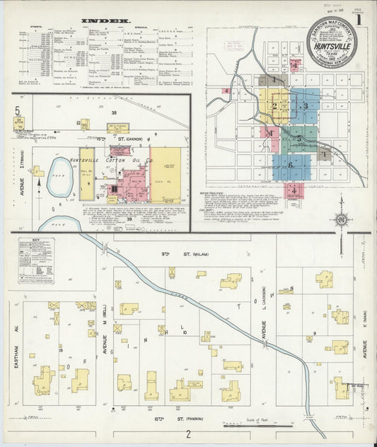 Sanborn Fire Insurance Map from Huntsville, Walker County, Texas (1912), Sheet #0001 - Historic Sanborn Fire Insurance Map Print, vintage old map wall art, antique decor, genealogy gift, Texas Texas map