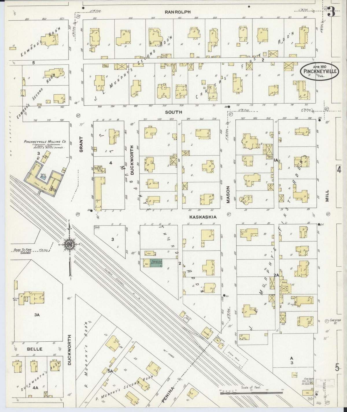 Sanborn Fire Insurance Map from Pinckneyville, Perry County, Illinois (1910), Sheet #0003 - Historic Sanborn Fire Insurance Map Print, vintage old map wall art, antique decor, genealogy gift, Illinois Illinois map