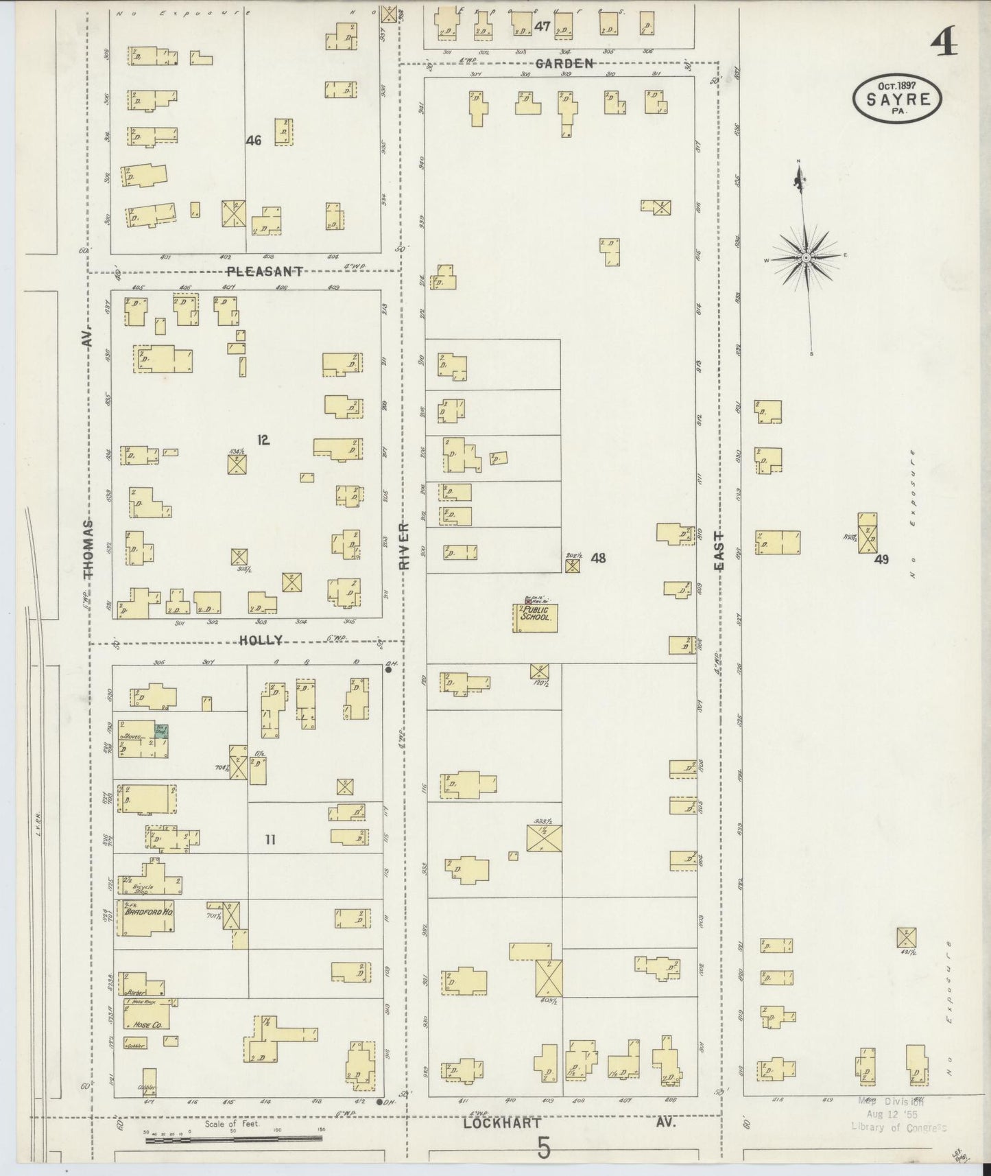 Sanborn Fire Insurance Map from Sayre, Bradford County, Pennsylvania (1897), Sheet #0004 - Complete Map Set gallery image, historic Sanborn map, vintage wall art, Pennsylvania Pennsylvania