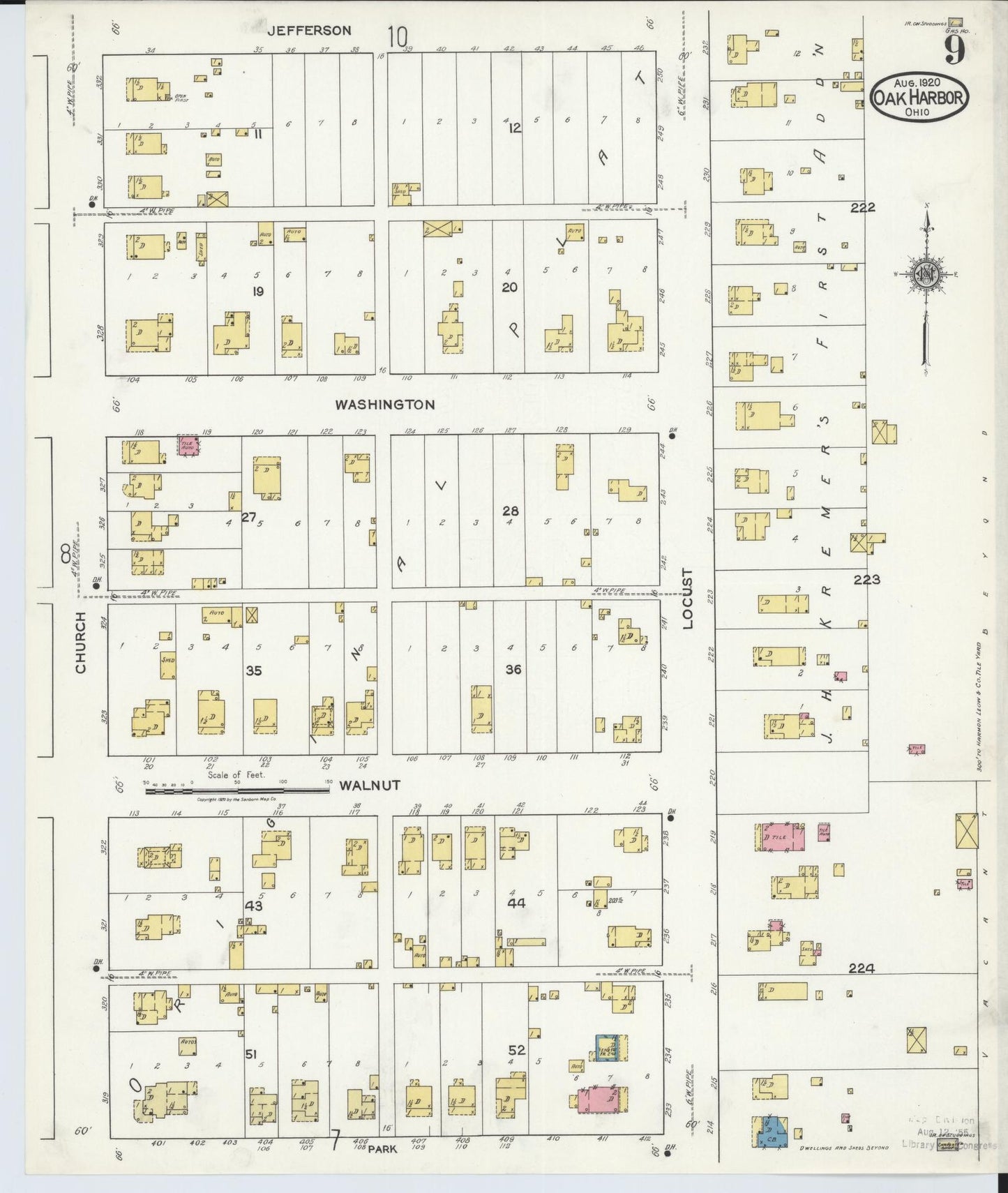 Sanborn Fire Insurance Map from Oak Harbor, Ottawa County, Ohio (1920), Sheet #0009 - Complete Map Set gallery image, historic Sanborn map, vintage wall art, Ohio Ohio