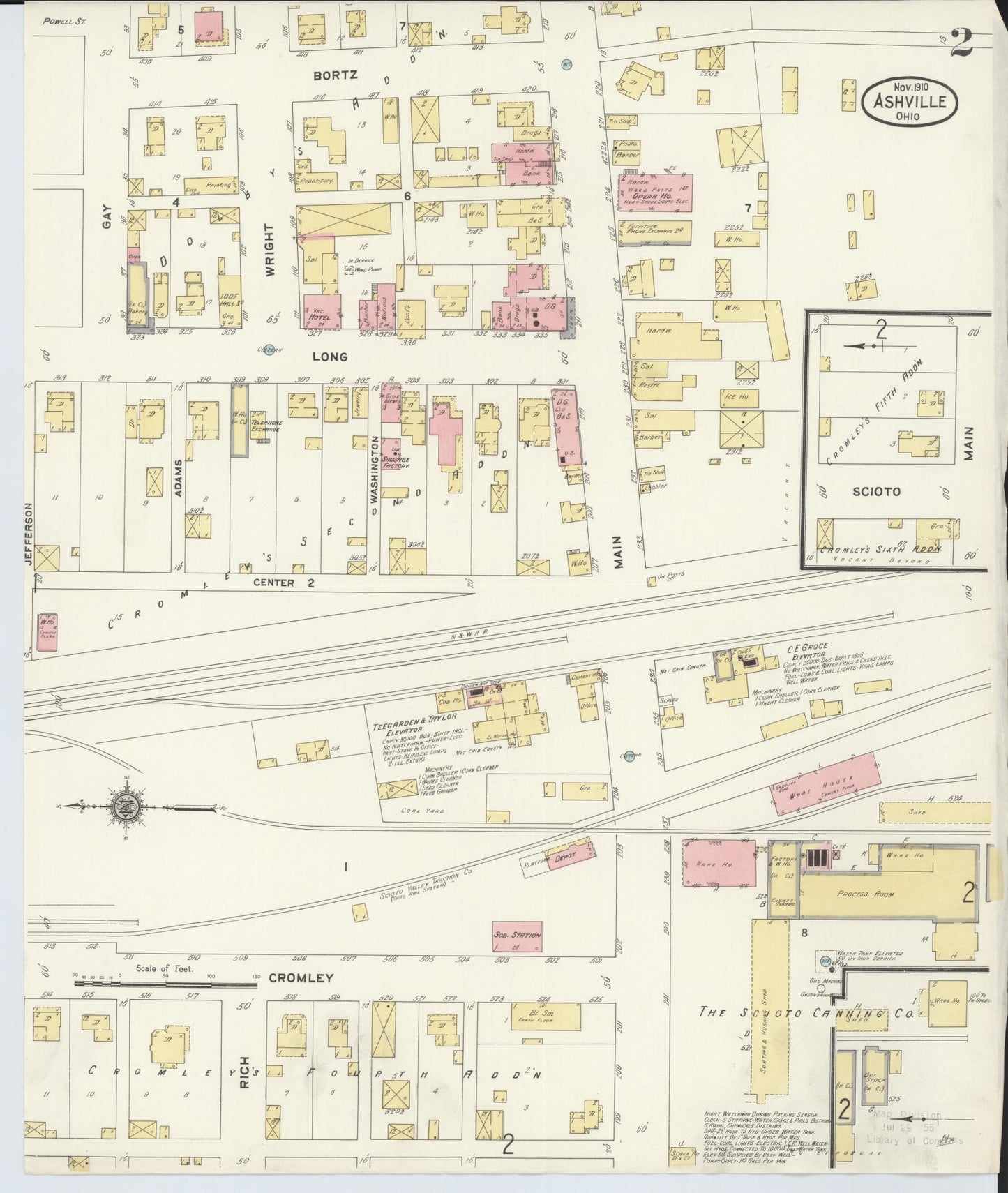 Sanborn Fire Insurance Map from Ashville, Pickaway County, Ohio (1910), Sheet #0002 - Historic Sanborn Fire Insurance Map Print, vintage old map wall art, antique decor, genealogy gift, Ohio Ohio map