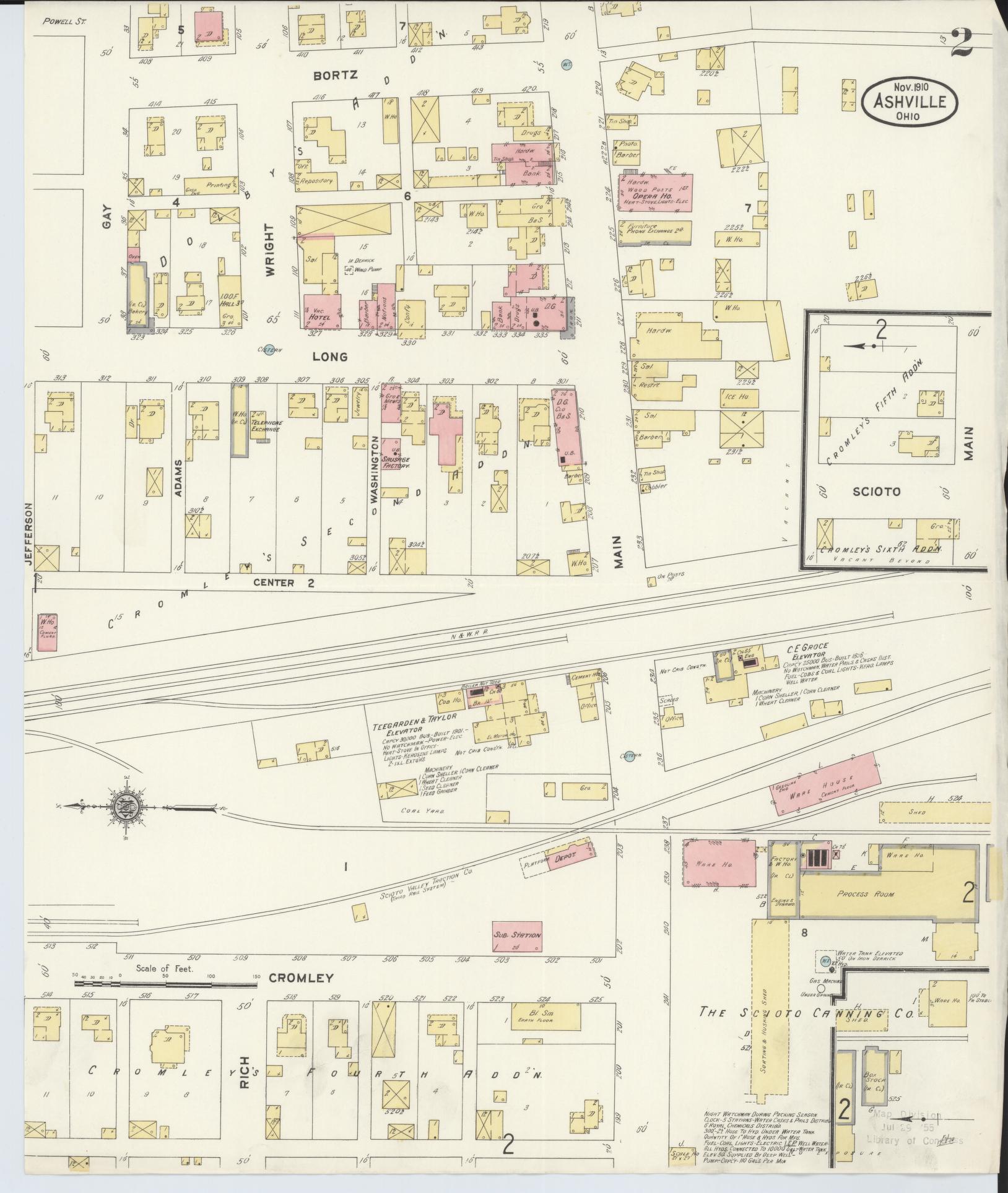 Sanborn Fire Insurance Map from Ashville, Pickaway County, Ohio (1910), Sheet #0002 - Historic Sanborn Fire Insurance Map Print, vintage old map wall art, antique decor, genealogy gift, Ohio Ohio map