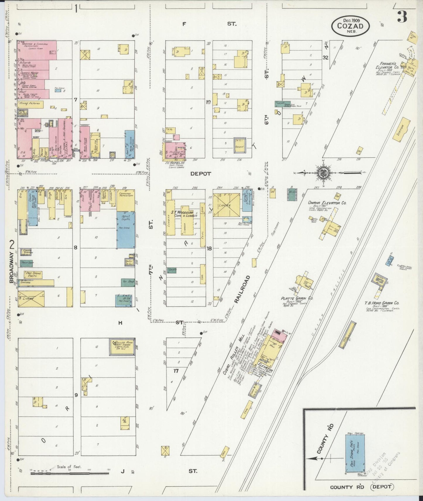 Sanborn Fire Insurance Map from Cozad, Dawson County, Nebraska (1909), Sheet #0003 - Complete Map Set gallery image, historic Sanborn map, vintage wall art, Nebraska Nebraska