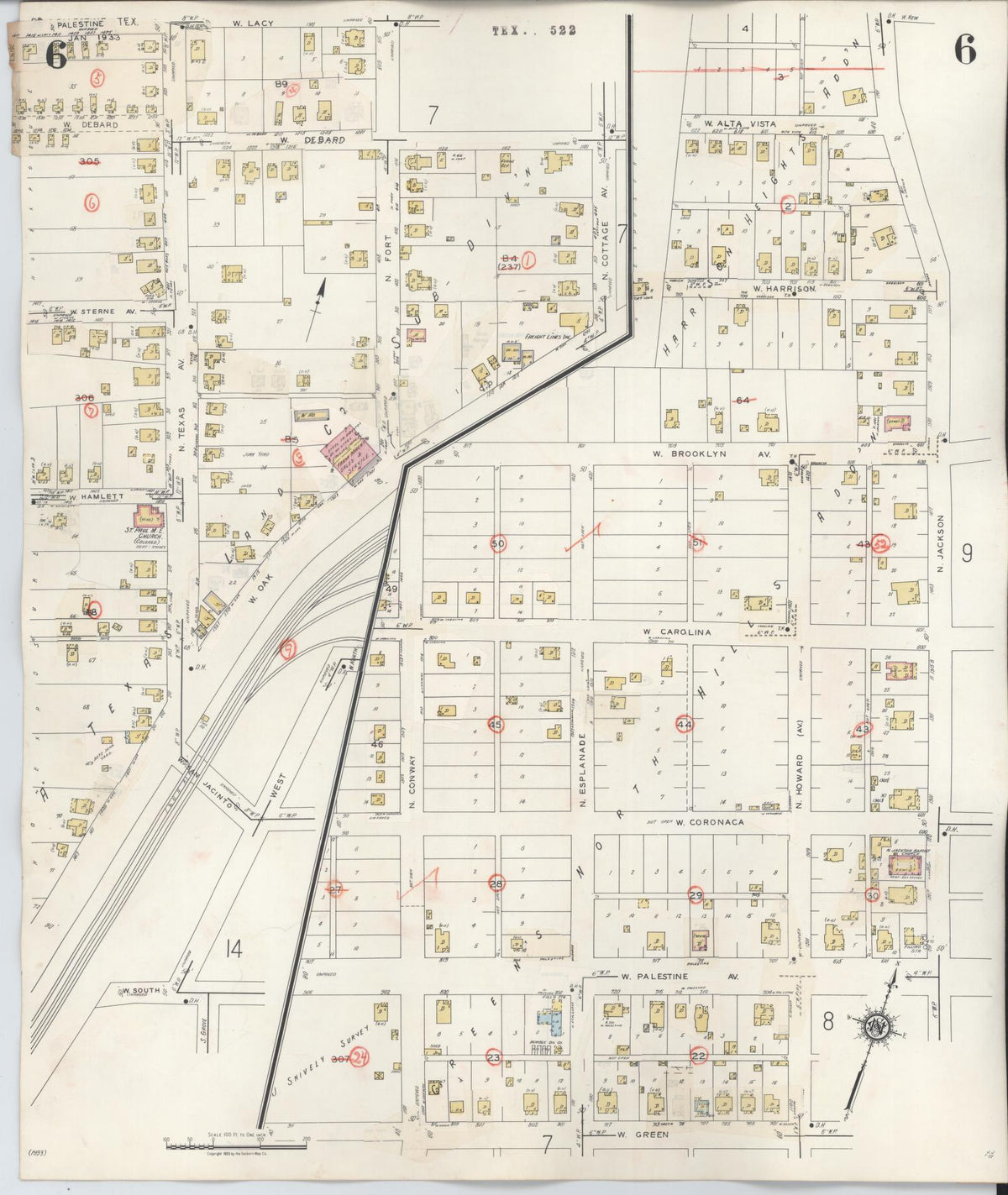 Sanborn Fire Insurance Map from Palestine, Anderson County, Texas (1949), Sheet #0006 - Complete Map Set gallery image, historic Sanborn map, vintage wall art, Texas Texas