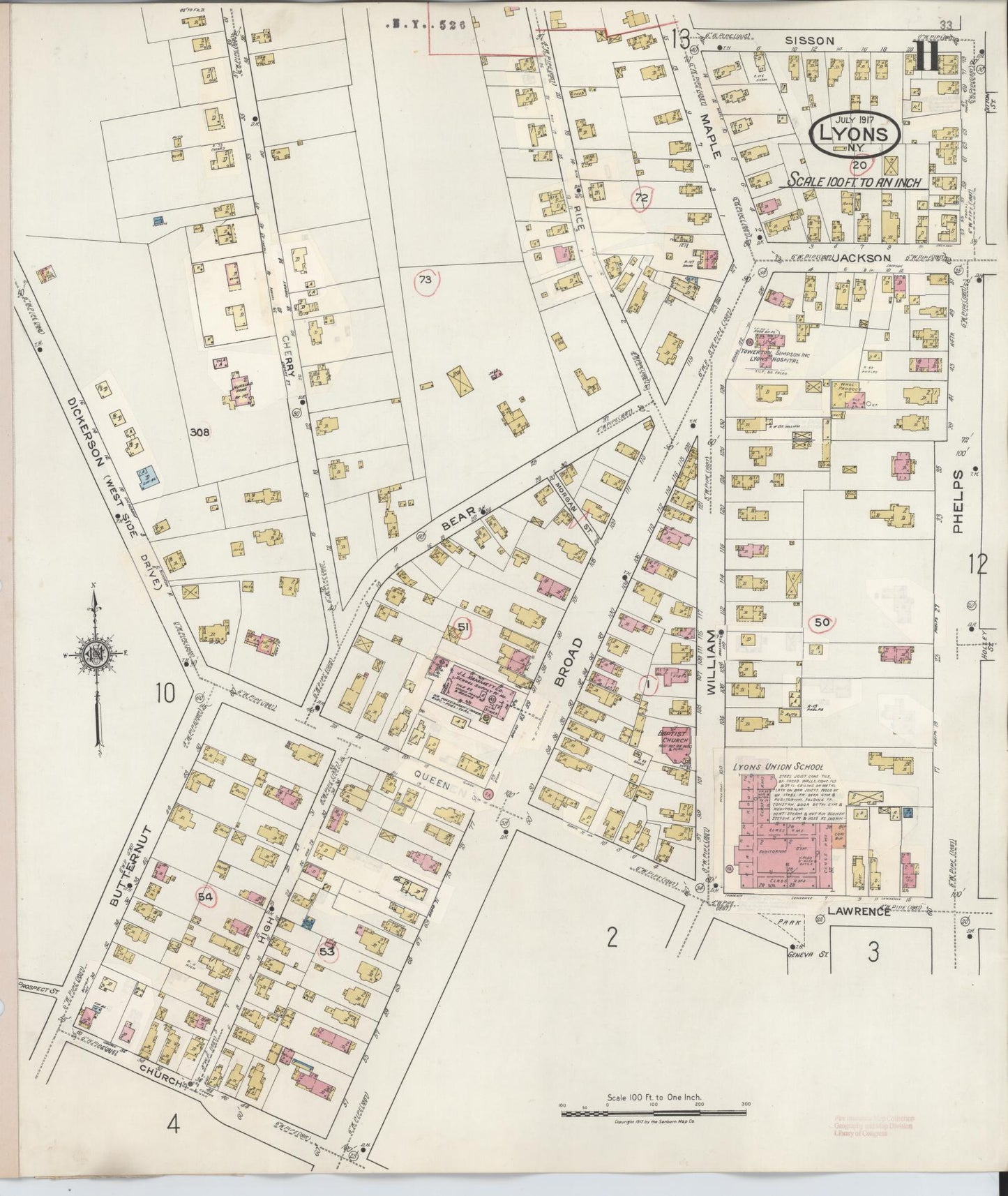 Sanborn Fire Insurance Map from Lyons, Wayne County, New York (1949), Sheet #0011 - Complete Map Set gallery image, historic Sanborn map, vintage wall art, New York New York