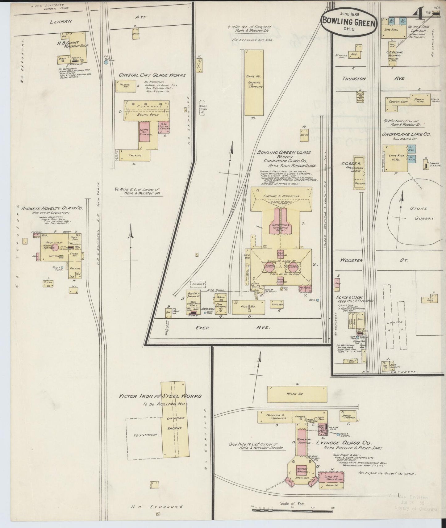 Sanborn Fire Insurance Map from Bowling Green, Wood County, Ohio (1888), Sheet #0004 - Historic Sanborn Fire Insurance Map Print, vintage old map wall art, antique decor, genealogy gift, Ohio Ohio map
