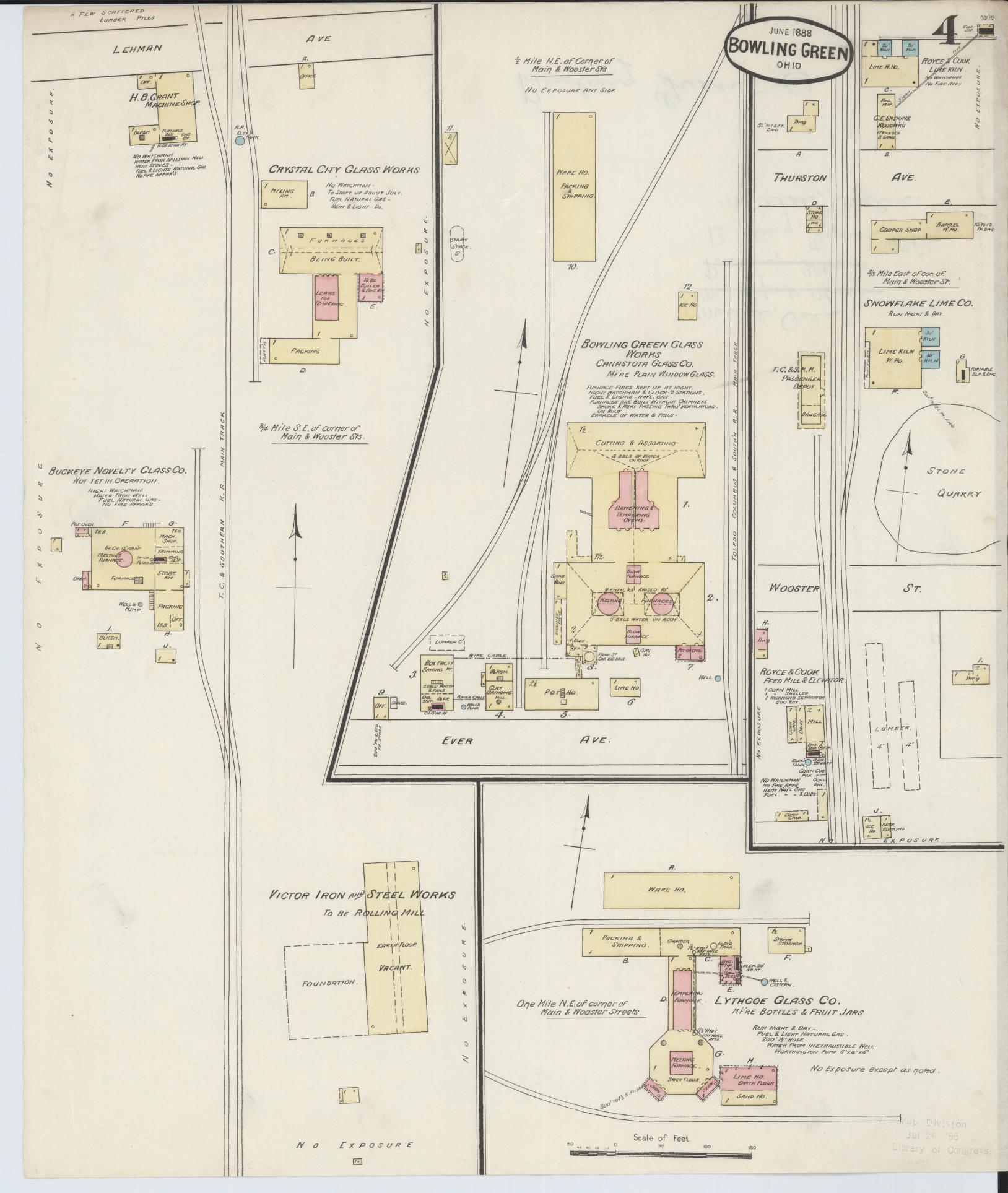 Sanborn Fire Insurance Map from Bowling Green, Wood County, Ohio (1888), Sheet #0004 - Historic Sanborn Fire Insurance Map Print, vintage old map wall art, antique decor, genealogy gift, Ohio Ohio map