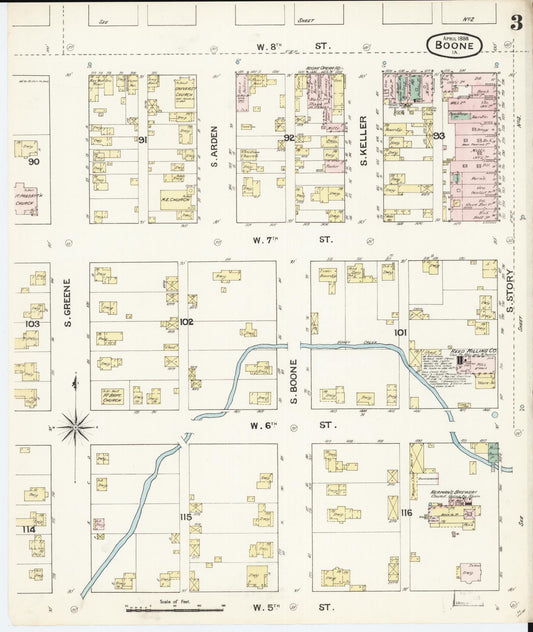 Sanborn Fire Insurance Map from Boone, Boone County, Iowa (1888), Sheet #0003 - Historic Sanborn Fire Insurance Map Print, vintage old map wall art