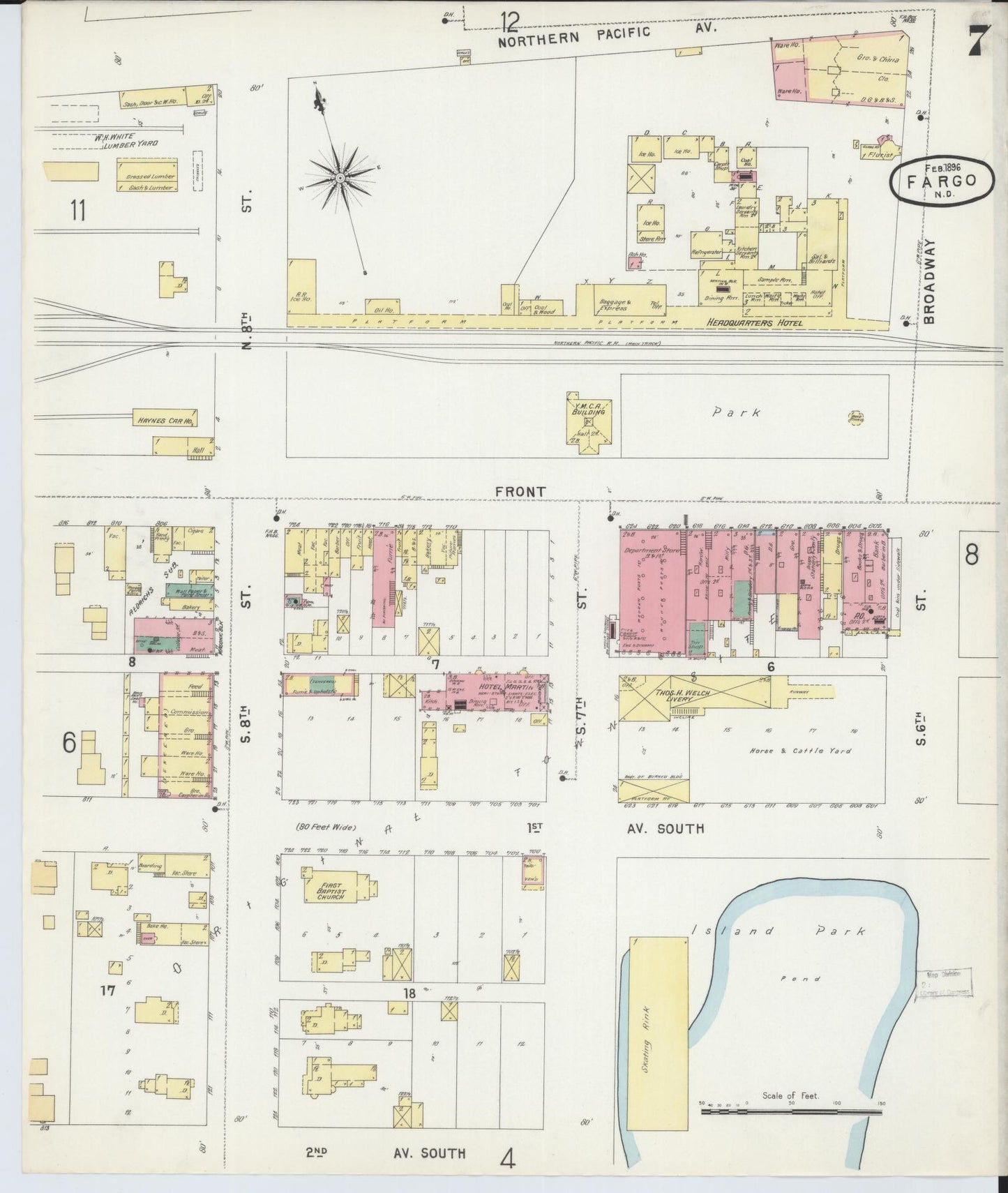 Sanborn Fire Insurance Map from Fargo, Cass County, North Dakota (1896), Sheet #0007 - Historic Sanborn Fire Insurance Map Print, vintage old map wall art, antique decor, genealogy gift, North Dakota North Dakota map