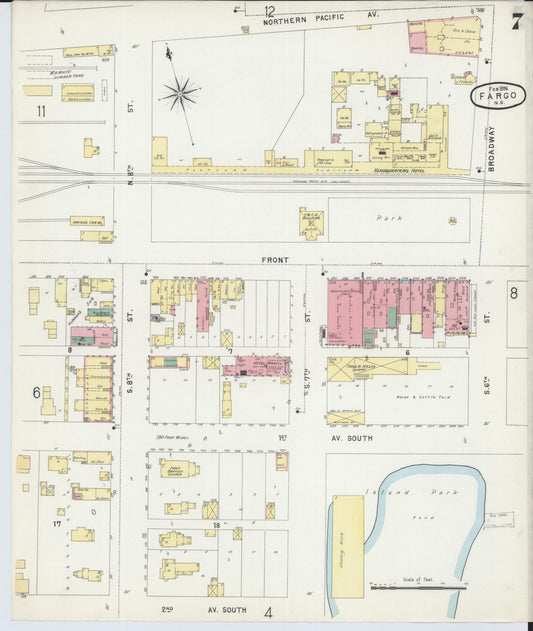 Sanborn Fire Insurance Map from Fargo, Cass County, North Dakota (1896), Sheet #0007 - Historic Sanborn Fire Insurance Map Print, vintage old map wall art, antique decor, genealogy gift, North Dakota North Dakota map